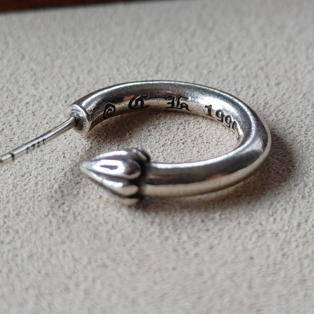 Chrome Hearts Plain Hoop Stud Earrings Pair 925 Sterling Silver (New) - Picture 3 of 8